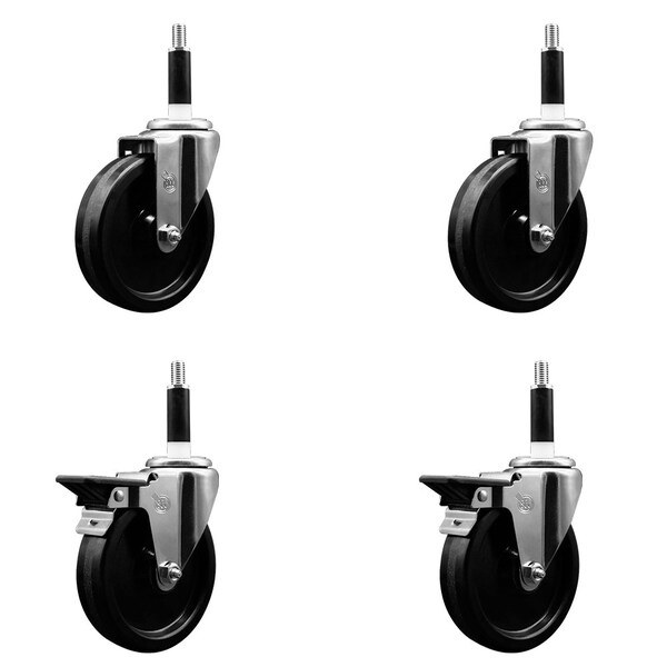 5'' Phenolic Wheel Swivel 7/8'' Expand Stem Caster Set 2 Brakes, 4PK